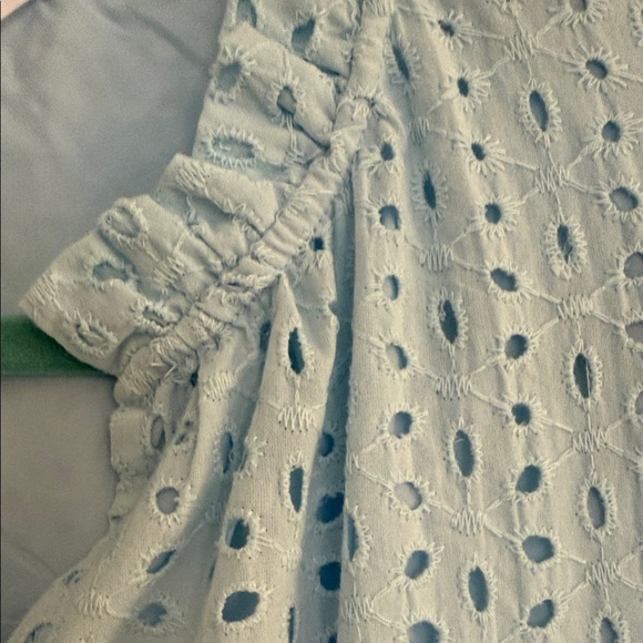 Light Blue Eyelet Tiered Mini Dress with Puff Sleeves - Picture 3 of 8